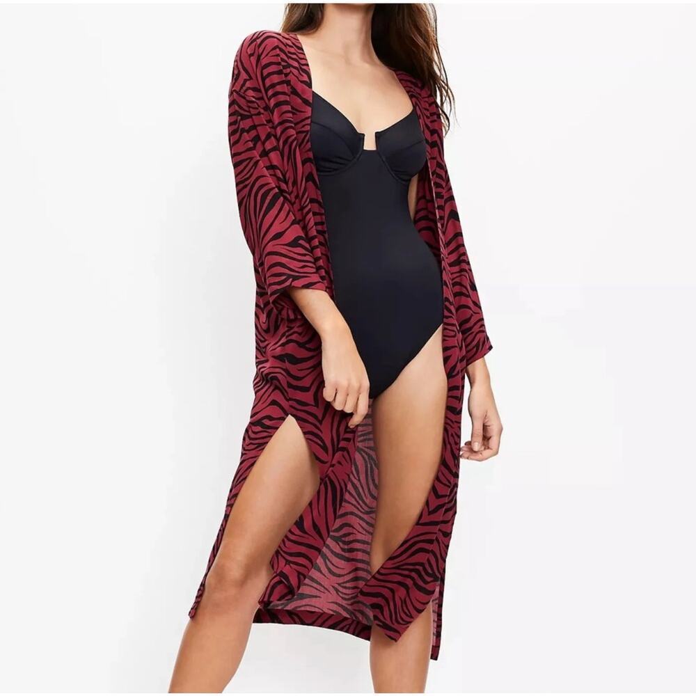 LOFT Red and Black Zebra Print Swim Coverup